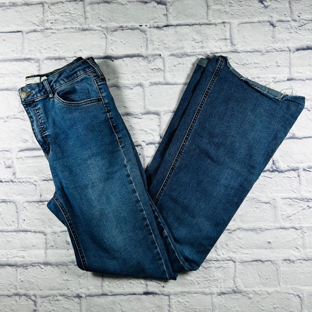 Garage Denim High Waist Flare Jeans Blue Raw Hem Size 9 29 Retro Inspired